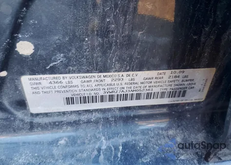 2010 Volkswagen Jetta Se z USA, uszkodzony, nr VIN 3VWRZ7AJ3AM052361